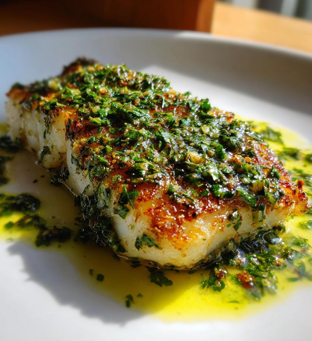 golden seared cod with herb butter sauce