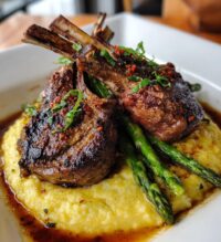 lamb chops over lobster mash with asparagus recipe