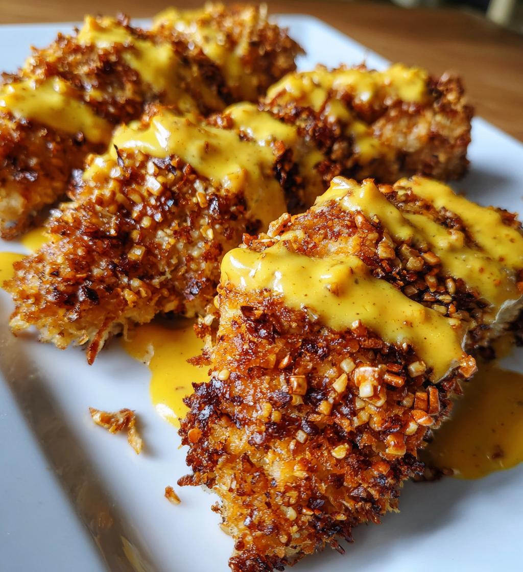 pretzel chicken with mustard cheddar sauce