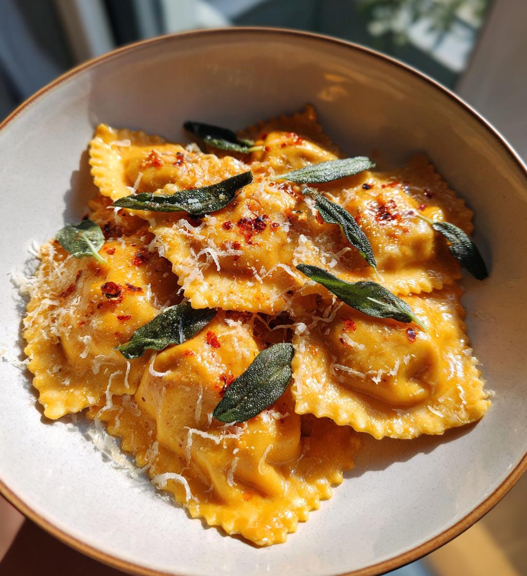 pumpkin ravioli with brown butter sauce