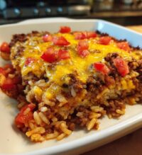 quick and hearty hamburger rice casserole for a comforting dinner