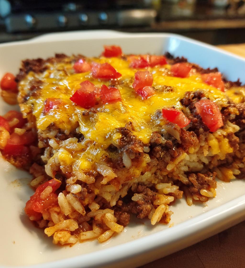 quick and hearty hamburger rice casserole for a comforting dinner