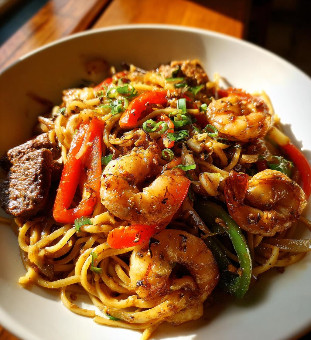 shrimp teriyaki steak noodles