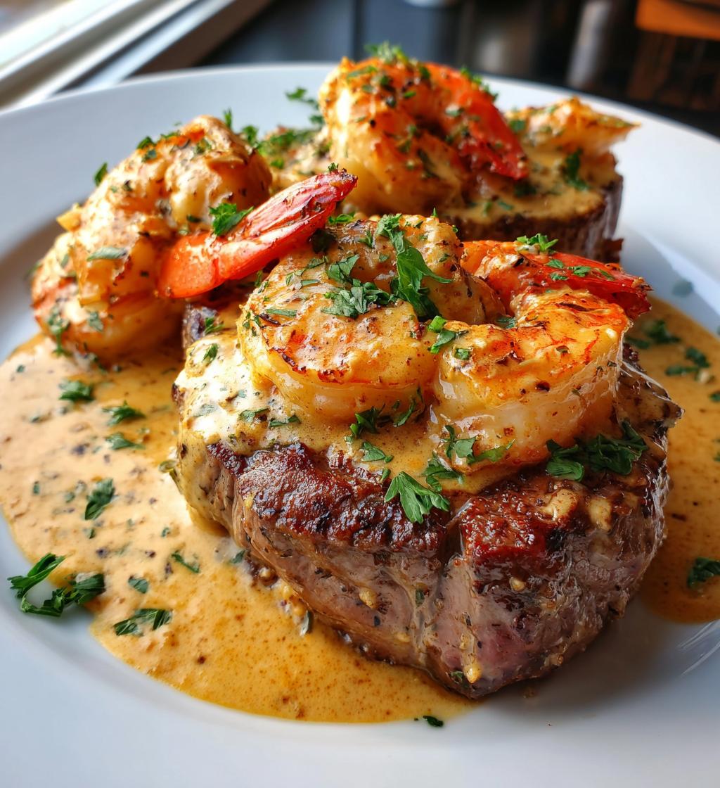 steak creamy garlic shrimp