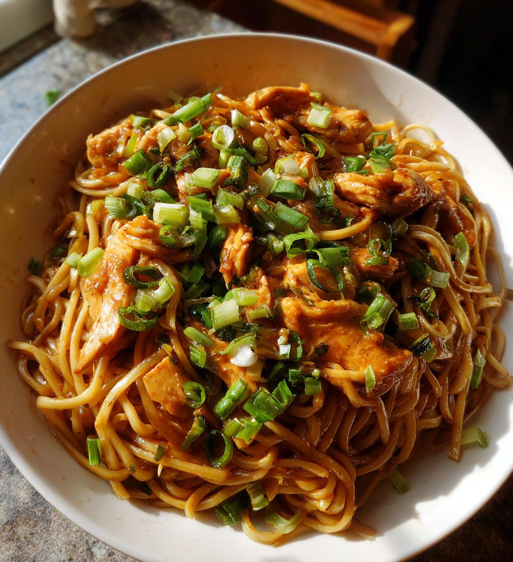 sticky garlic chicken noodles