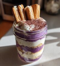 ube tiramisu in a jar