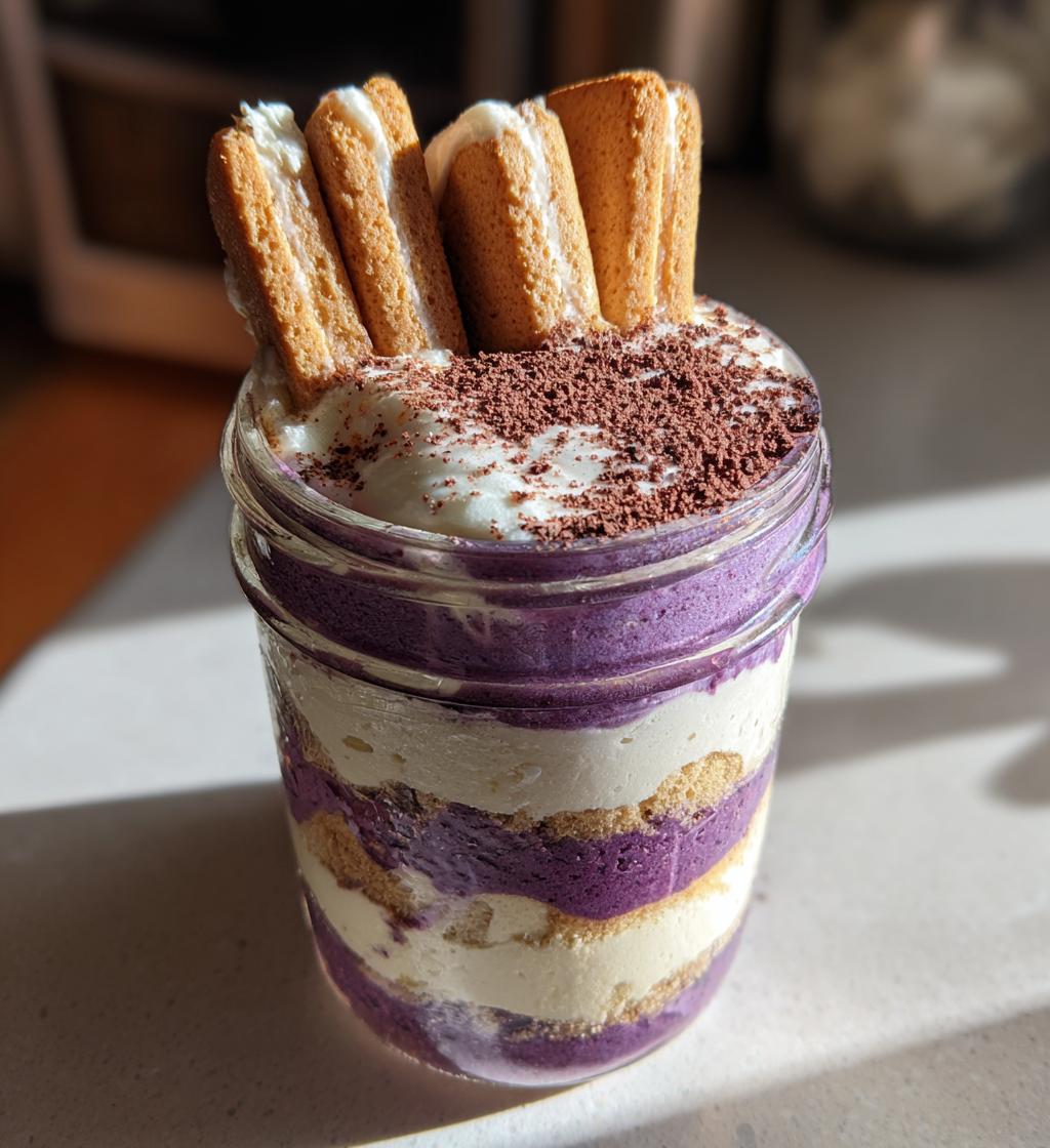 ube tiramisu in a jar