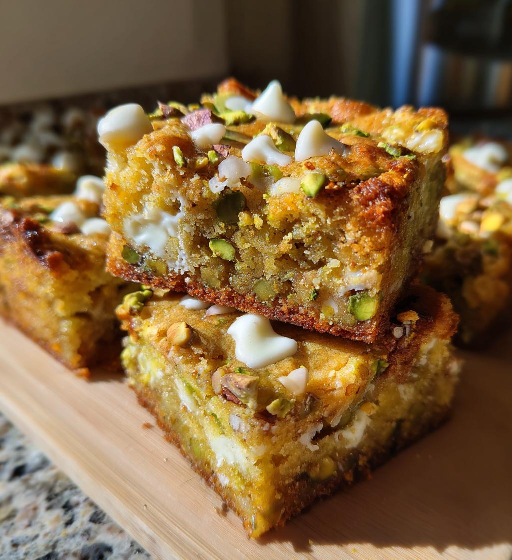 white chocolate pistachio blondies