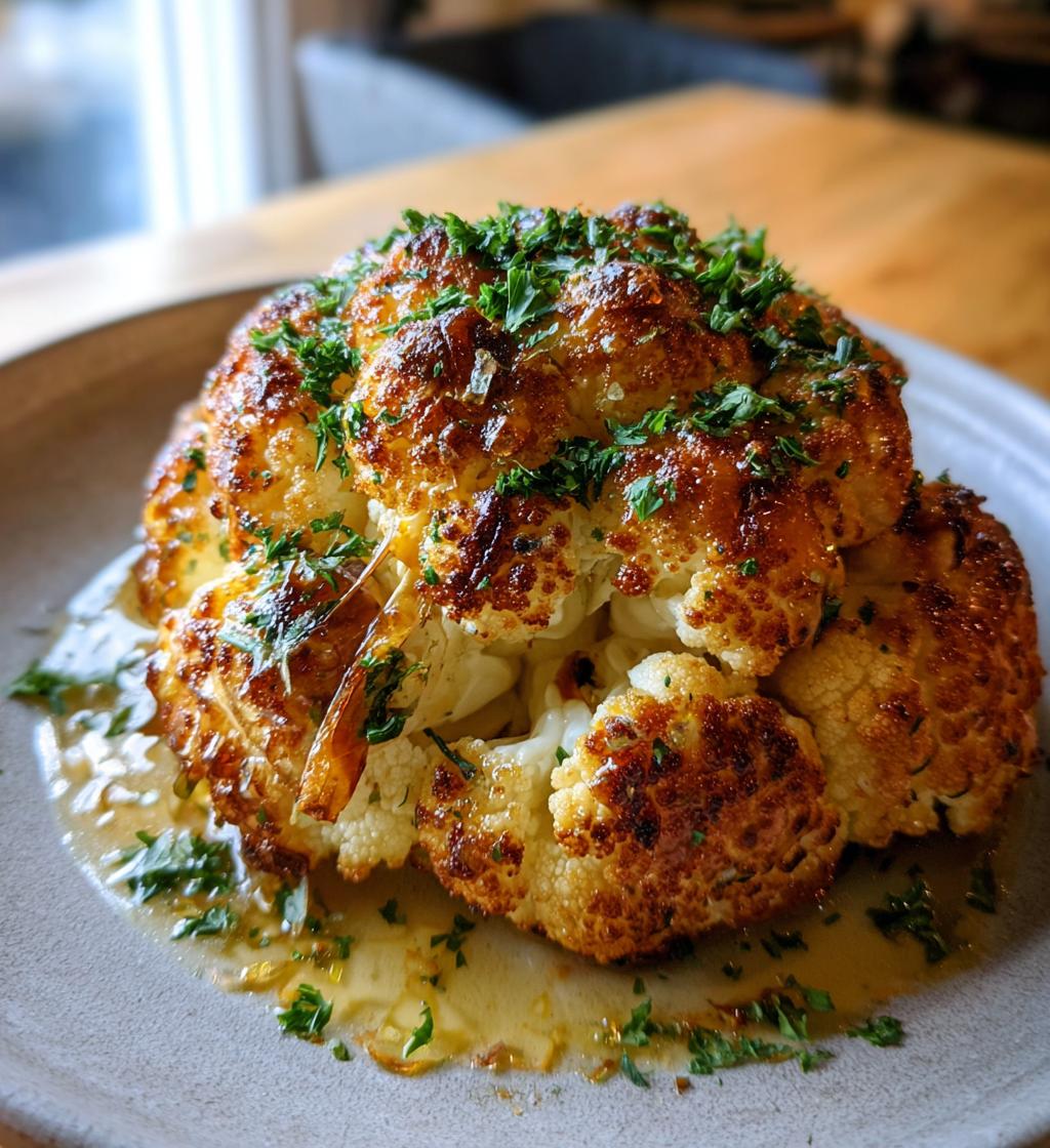whole roasted cauliflower with butter sauce