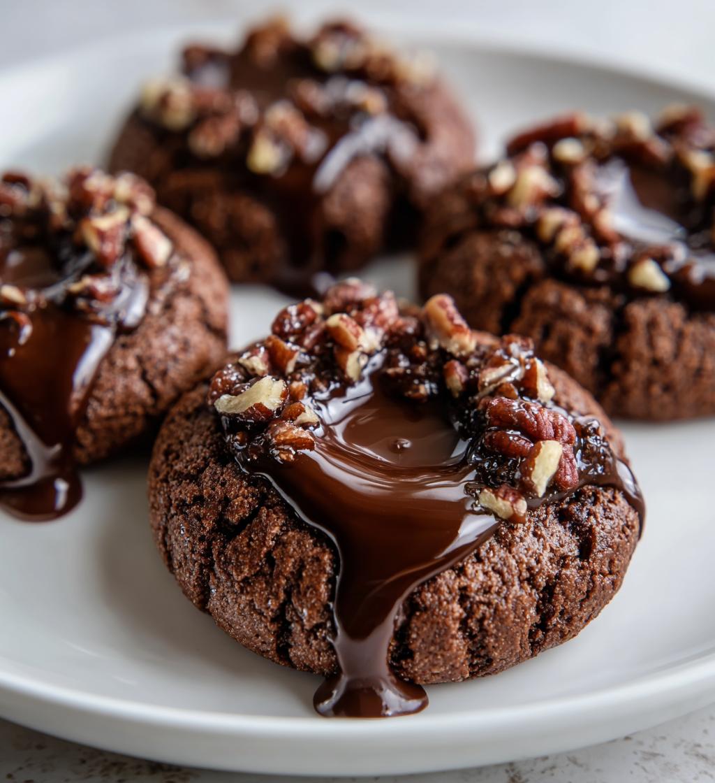 chocolate pecan thumbprint cookies