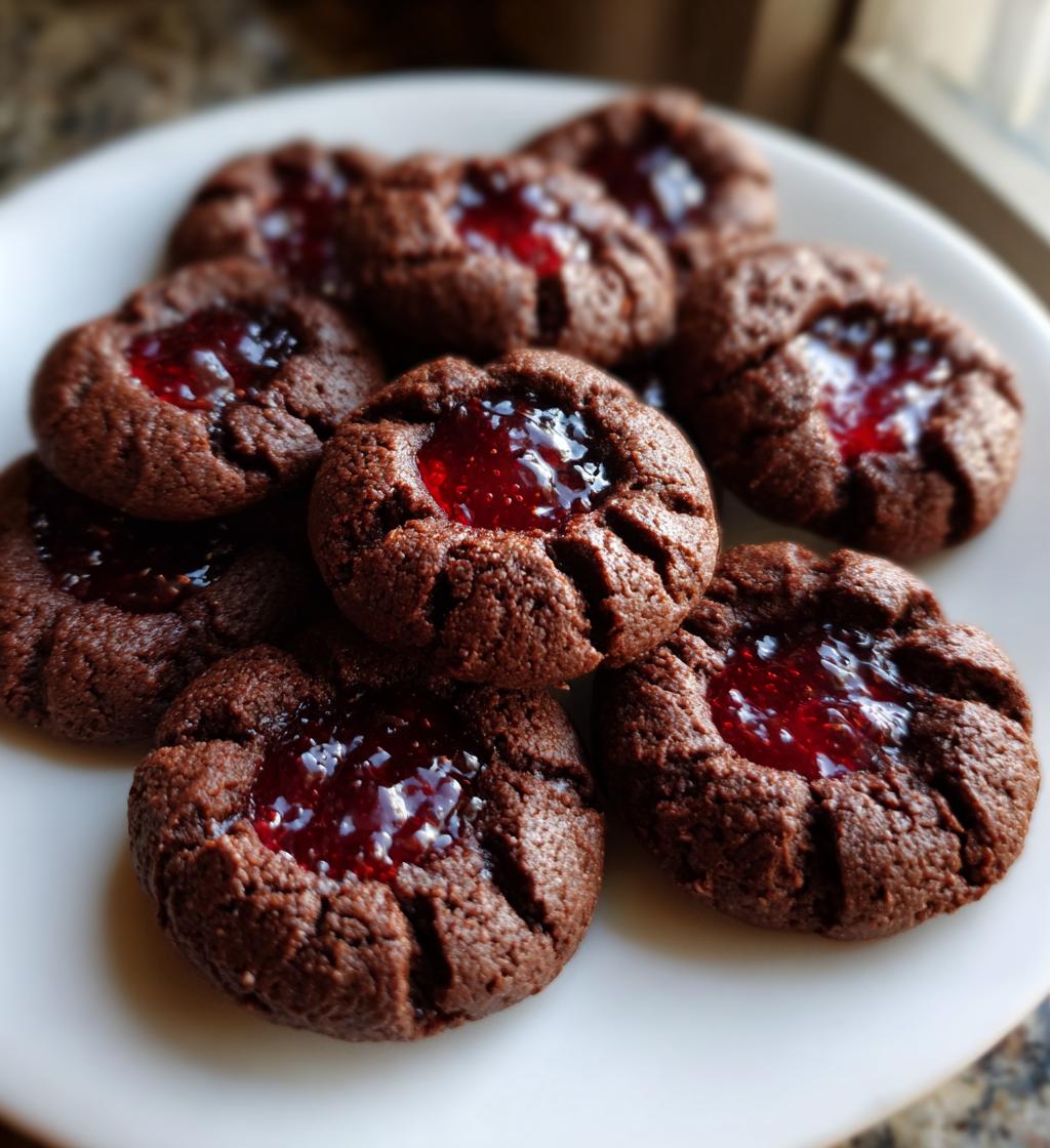chocolate raspberry thumbprint cookies