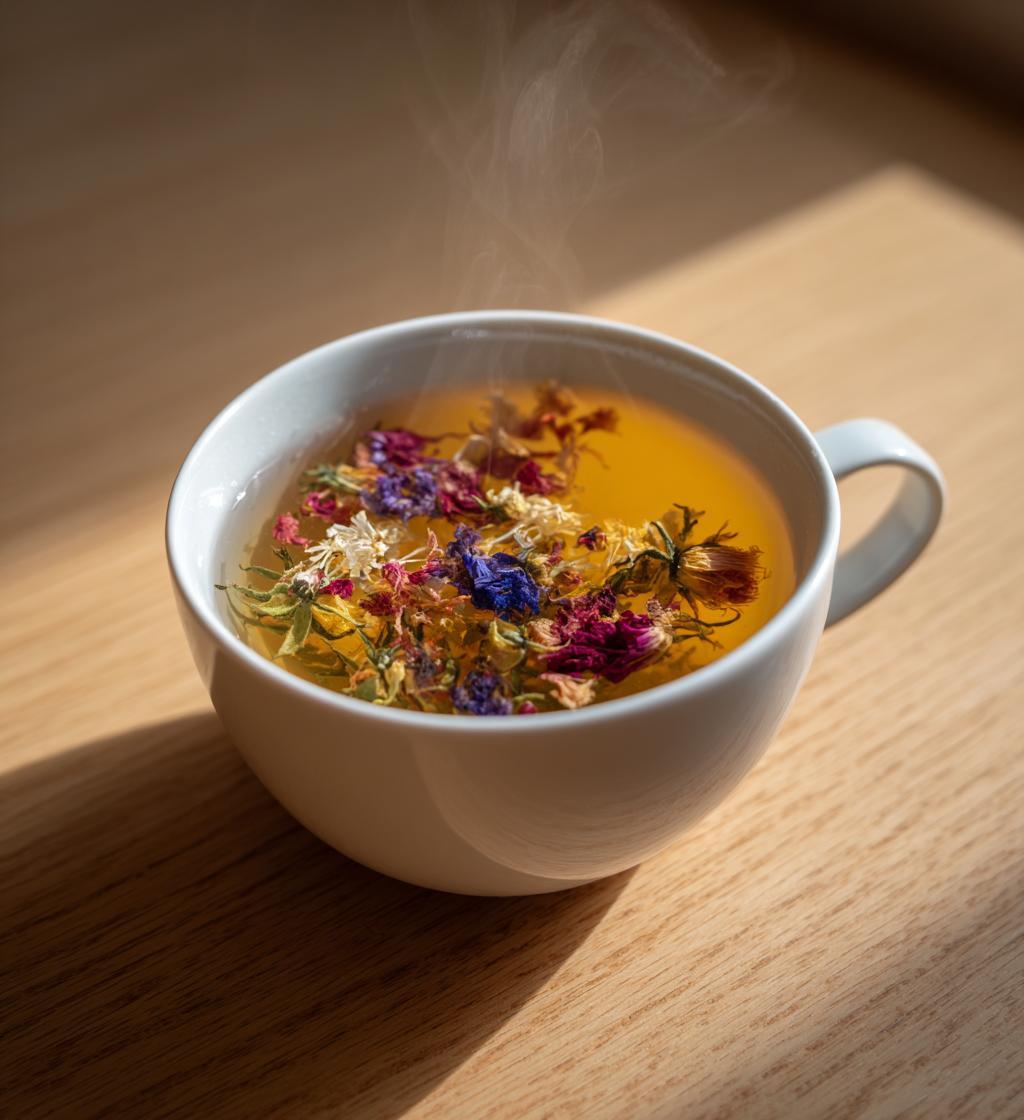 cup of tea with flower and russian text