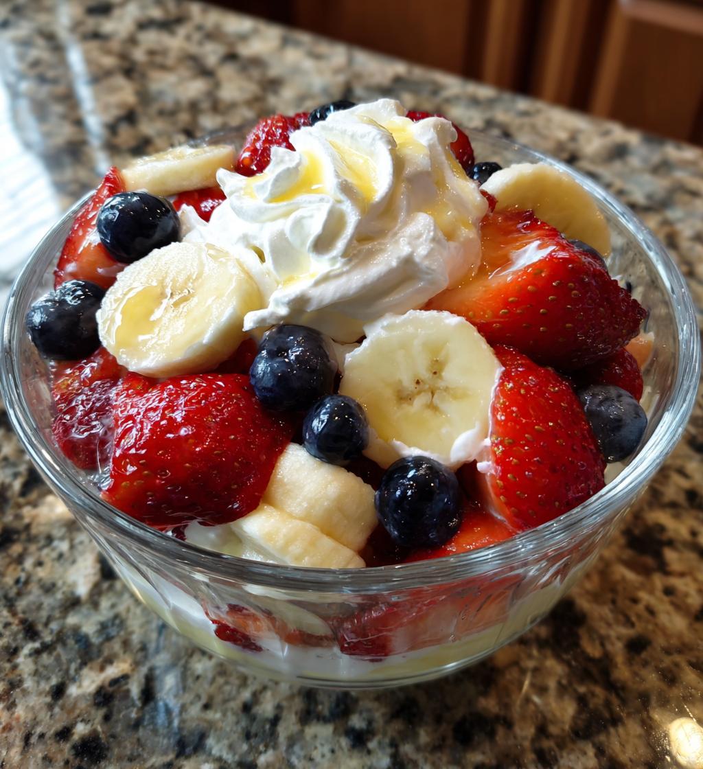fruit salad with vanilla pudding and cool whip