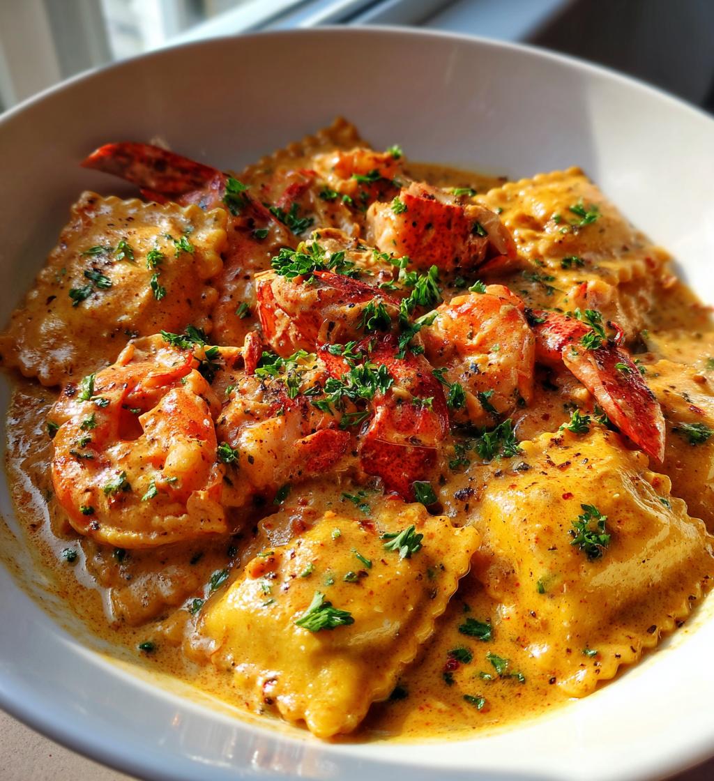 lobster ravioli with shrimp cream sauce