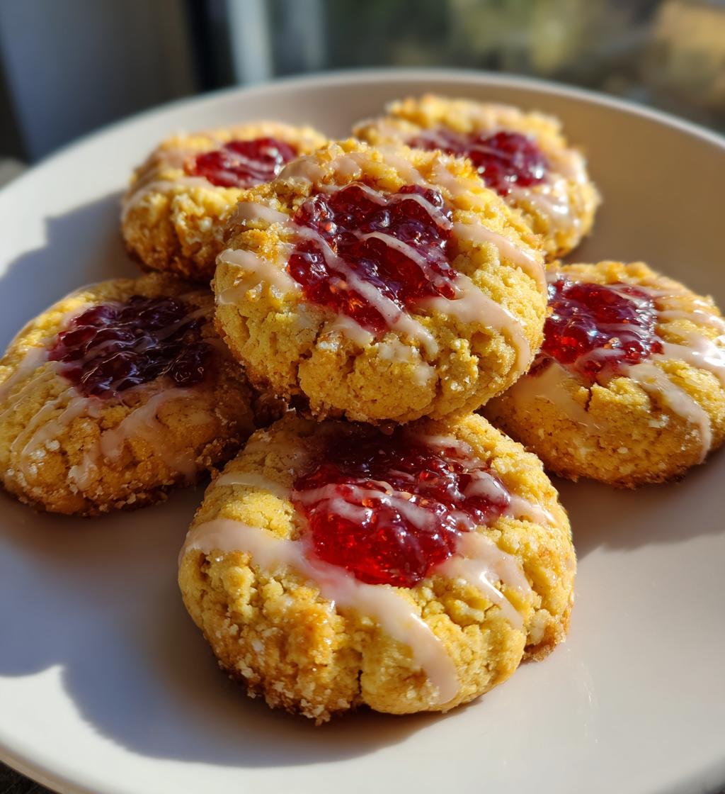 raspberry thumbprint cookies with lemon glaze