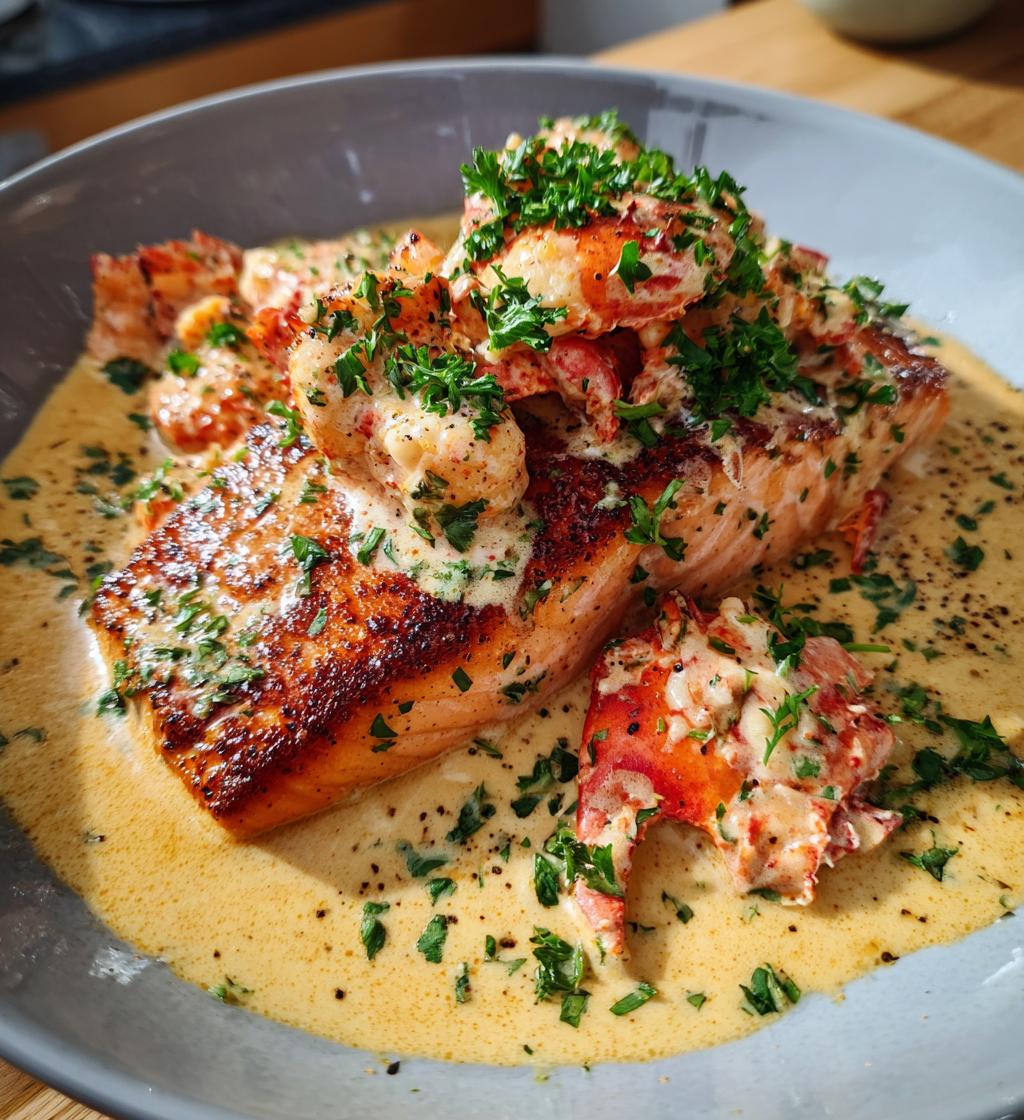 salmon with lobster cream sauce