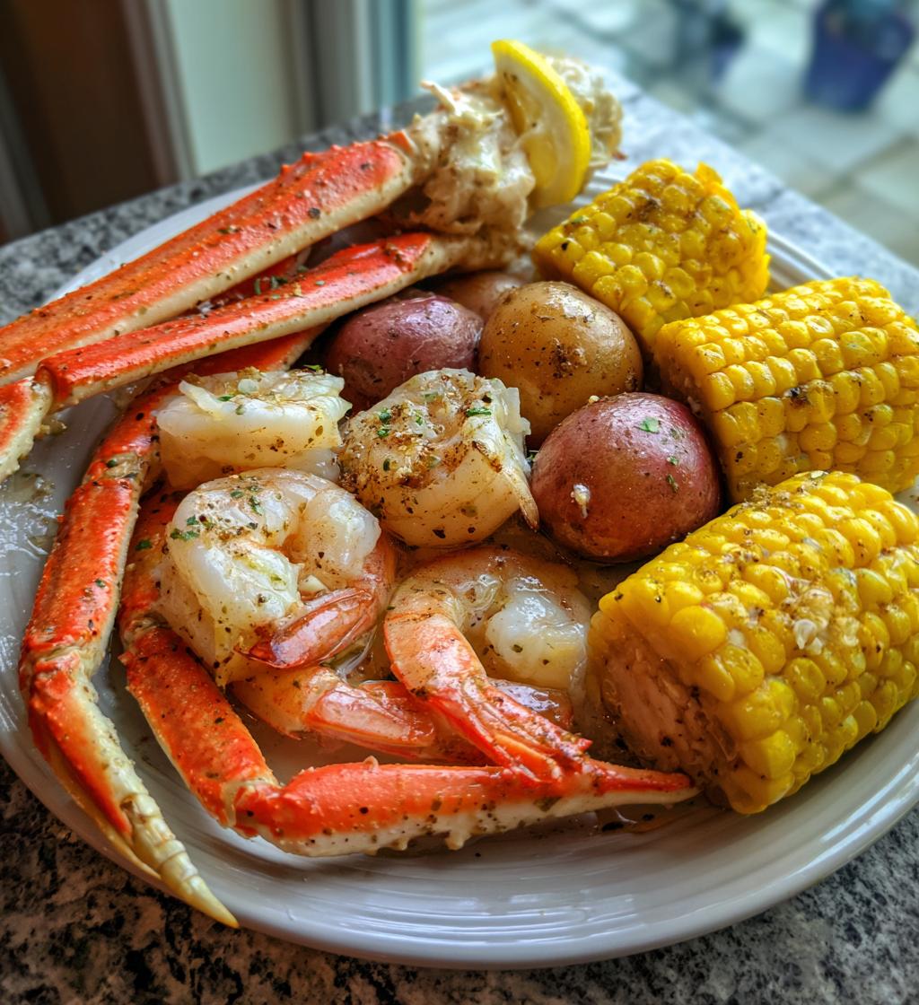 seafood boil with crab legs and shrimp