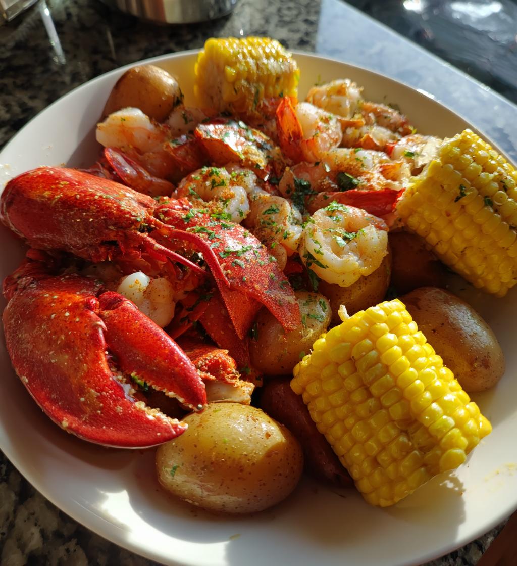 seafood boil with lobster tails