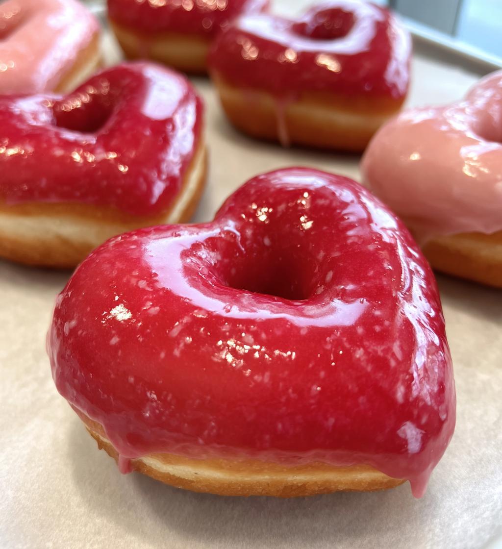 heart shaped donuts - valentines red and pink